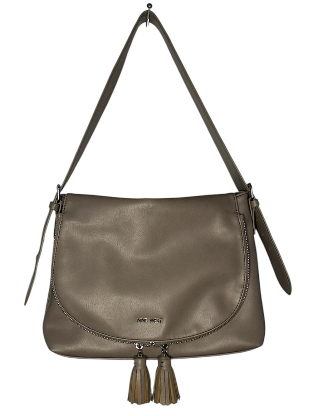NINE WEST Stone Leather Shoulder Bag with Tassels
